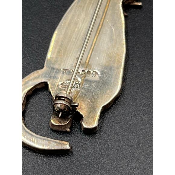 TM 299 Vintage Taxco Designer Sterling Silver Striped Cat Feline Brooch 1980’s - Picture 5 of 6